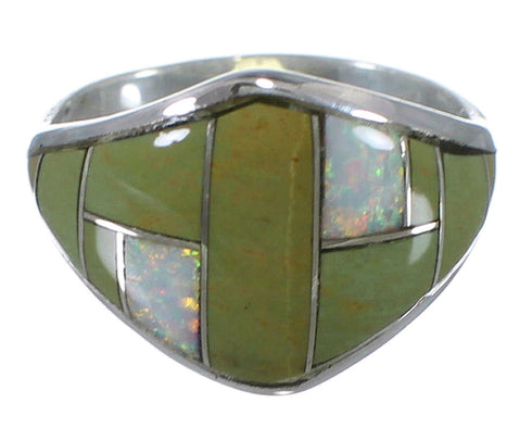 Opal And Turquoise Authentic Sterling Silver Jewelry Ring Size 6-1/2 AX52309
